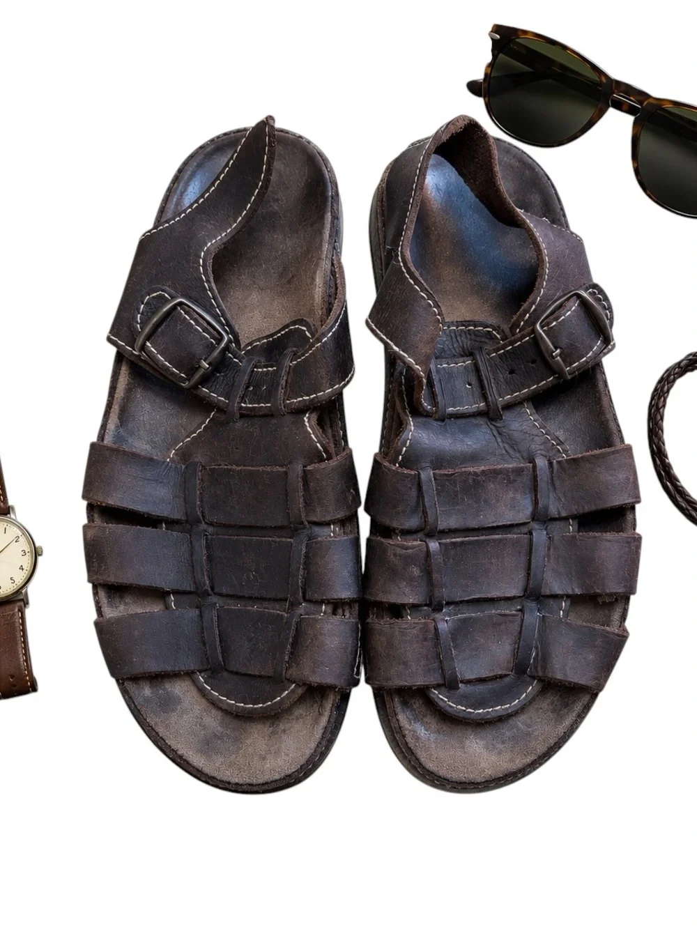 Handmade Made in Spain Brown Leather Fisherman Sandals Men’s Approx Size 11.5